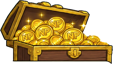 A treasure chest full of golden NP coins